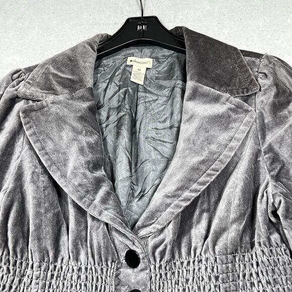 Elevenses Anthropologie Velvet Jacket Blazer Size 12 Gray Smocked Elastic Boho - Picture 2 of 9